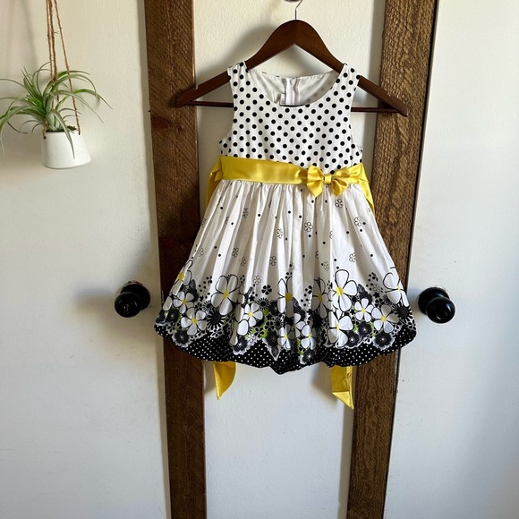 Y2K Bonnie Jean 4T Toddler Girl Cotton Polka Dot Floral Dress Black White Yellow - Picture 13 of 16